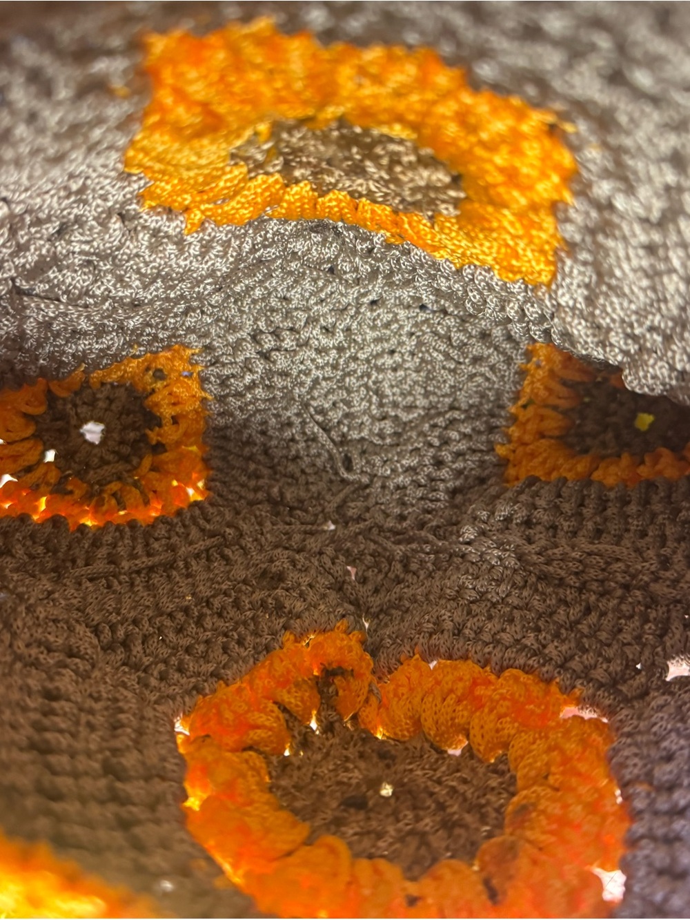 Crocheted Crossbody Bag in Brown and Orange – Boho Floral Accent - Picture 4 of 4